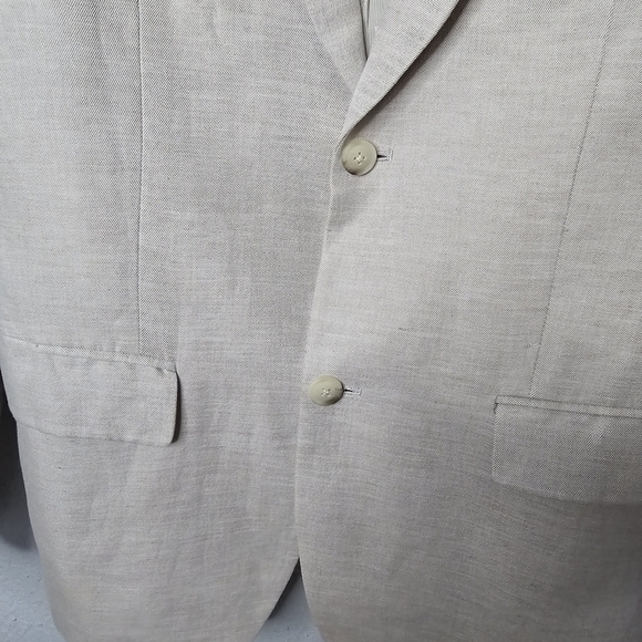 Perry Ellis Blazer Mens 40 Regular Cream Beige Linen Blend Sport Coat Event - Picture 6 of 16